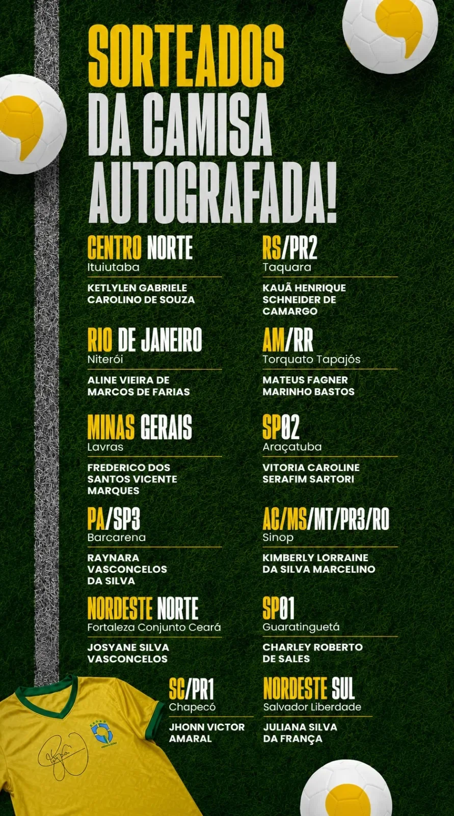 Sorteados da camisa oficial do Instituto Mix autografada